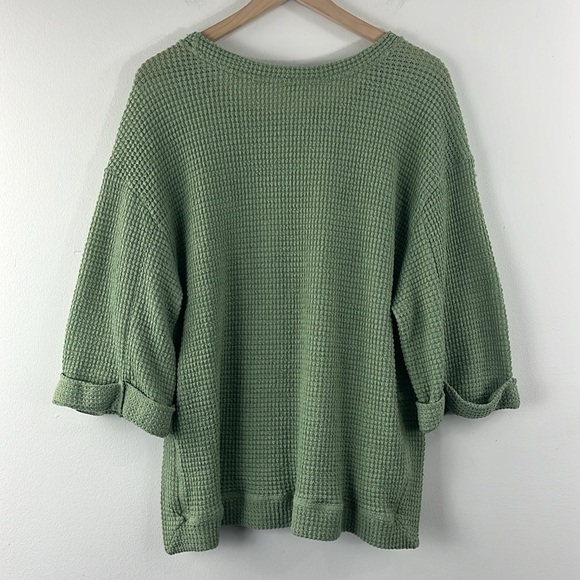 Umgee Green Waffleknit Boxy Cuff Sleeve Boho Oversize Top Womens Size S - Picture 2 of 7